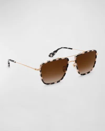 Krewe Vail Titanium Aviator Sunglasses In Brown