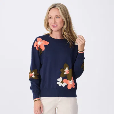 Krimson Klover Blossom Floral Sweater In Blue