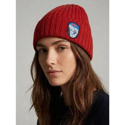 Krimson Klover Cashmere Beanie With Patch In Red