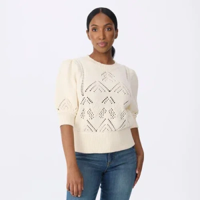 Krimson Klover Clary Short Sleeve Pointelle Sweater In White