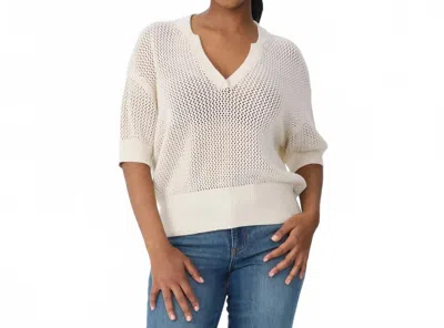 Krimson Klover Tansy Short Sleeve Pointelle Henley Sweater In Birch In White