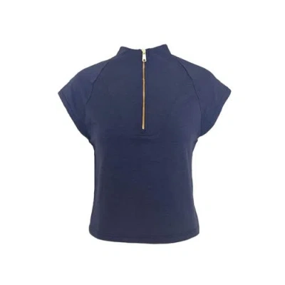 Krimson Klover Victoria Half Zip Cap Sleeve Pullover In Blue