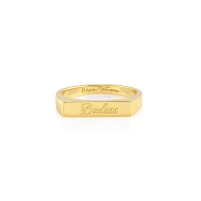 Kris Nations Women's Badass Script Engraved Ring - Gold