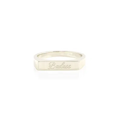 Kris Nations Women's Badass Script Engraved Ring - Silver In Neutral