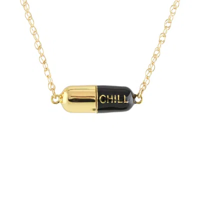 Kris Nations Women's Big Chill Pill Chain Necklace Black & Gold Filled