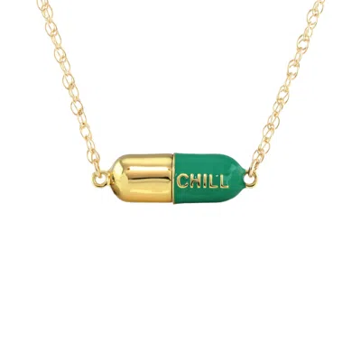 Kris Nations Women's Big Chill Pill Chain Necklace Green & Gold Filled