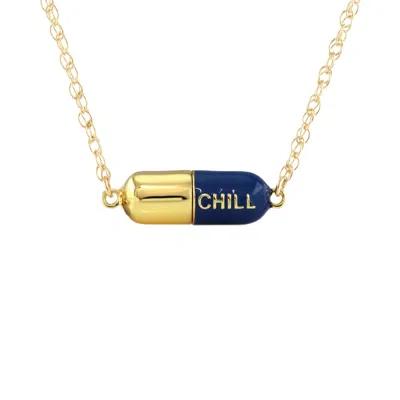 Kris Nations Women's Big Chill Pill Chain Necklace Navy Blue & Gold Filled