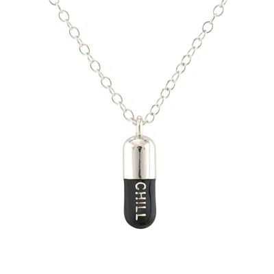 Kris Nations Women's Black / Silver Chill Pill Enamel Necklace Sterling Silver, Black In Multi