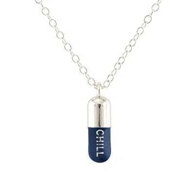 Kris Nations Women's Blue / Silver Chill Pill Enamel Necklace Sterling Silver, Navy Blue In Multi