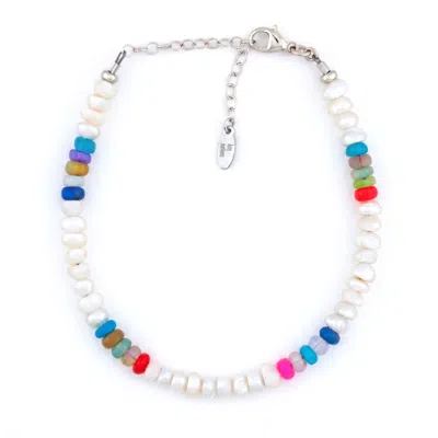 Kris Nations Women's Button Freshwater Pearls & Multicolor African Opal Beaded Bracelet - Silver