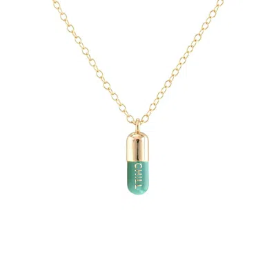 Kris Nations Women's Chill Pill Enamel Necklace In 18k Gold Vermeil / Turquoise In Multi