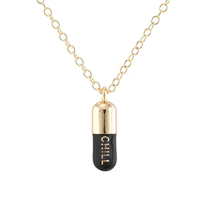 Kris Nations Women's Gold / Black Chill Pill Enamel Necklace Gold Filled & Black Enamel In Multi
