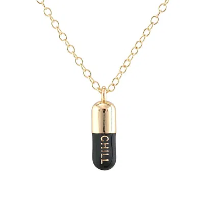Kris Nations Women's Gold / Black Chill Pill Enamel Necklace Gold Filled, Black In Multi