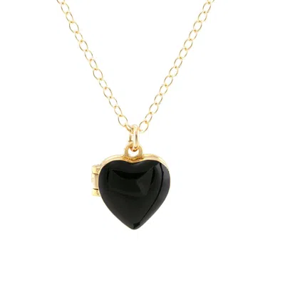 Kris Nations Women's Gold / Black Enamel Heart Locket Gold Filled + Black Enamel