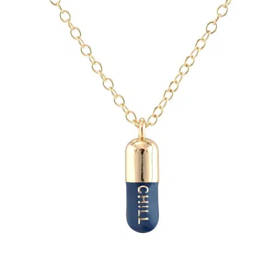Kris Nations Women's Gold / Blue Chill Pill Enamel Necklace Gold Filled & Navy Blue Enamel In Gold/blue