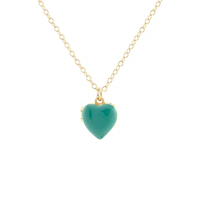 Kris Nations Women's Gold Enamel Heart Locket - Turquoise In Green