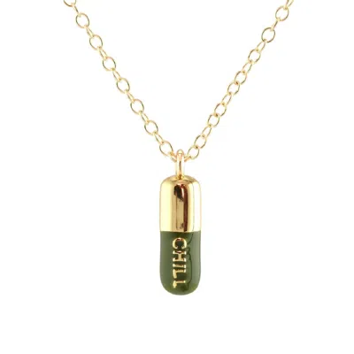 Kris Nations Women's Gold / Green Chill Pill Enamel Necklace Gold Filled, Olive Green In Multi