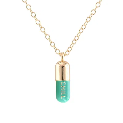 Kris Nations Women's Green / Blue Chill Pill Enamel Necklace Gold Filled & Turquoise Enamel In Multi