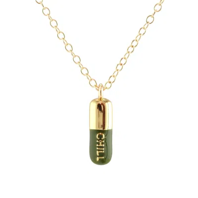 Kris Nations Women's Green / Brown Chill Pill Enamel Necklace Gold Filled & Olive Green Enamel In Multi