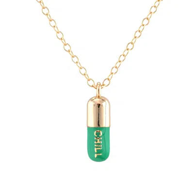 Kris Nations Women's Green Chill Pill Enamel Necklace Gold Filled & Emerald Enamel
