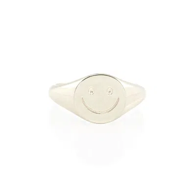 Kris Nations Women's Happy Smiley Face Signet Ring Sterling Silver