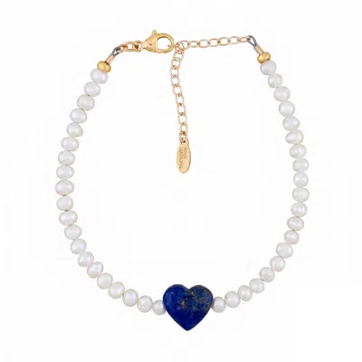 Kris Nations Women's Lapis Heart & Freshwater Pearl Beaded Bracelet - Gold In Blue