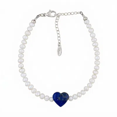 Kris Nations Women's Lapis Heart & Freshwater Pearl Beaded Bracelet - Silver In White