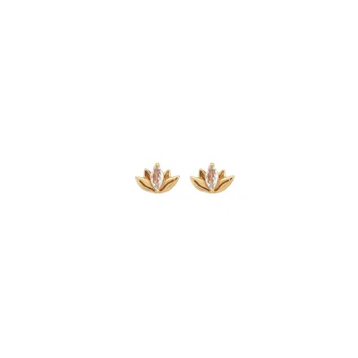 Kris Nations Women's Lotus Stud With Crystal Earrings Gold Vermeil