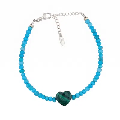 Kris Nations Women's Malachite Heart & Turquoise Beaded Bracelet - Silver In Blue