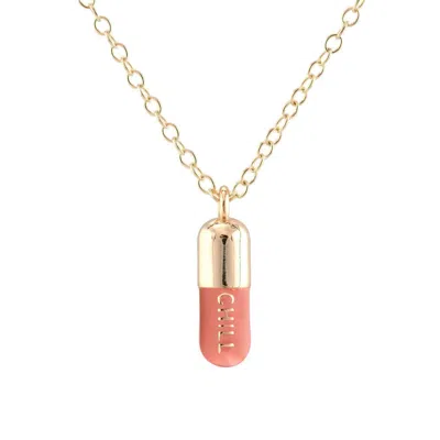 Kris Nations Women's Pink / Rose Gold Chill Pill Enamel Necklace Gold Filled & Pink Sky Enamel