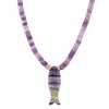 Kris Nations Women's Purple Carved Fluorite Gemstone Sardine Fish On Amethyst Beaded Necklace In Purple