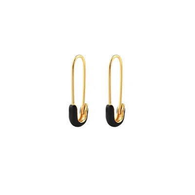 Kris Nations Women's Safety Pin Enamel Hoop Earrings Gold Black