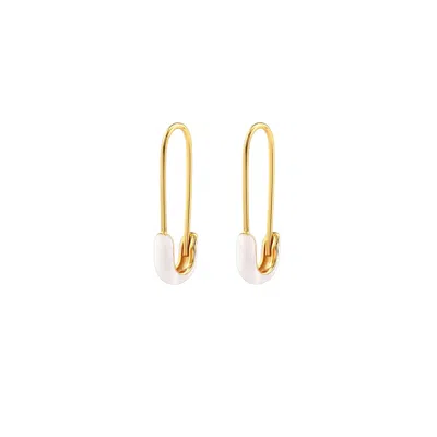 Kris Nations Women's Safety Pin Enamel Hoop Earrings - White In Gold