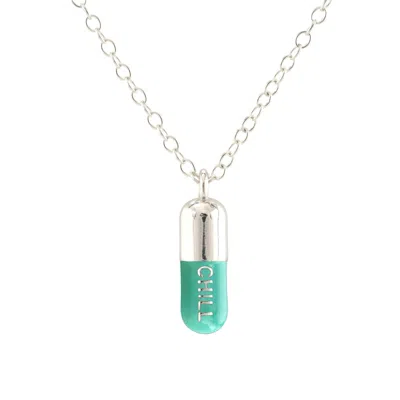 Kris Nations Women's Silver / Green Chill Pill Enamel Necklace Sterling Silver, Green Turquoise In Multi