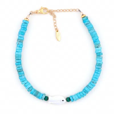 Kris Nations Women's Turquoise & Mother Of Pearl Fish Bracelet - Gold