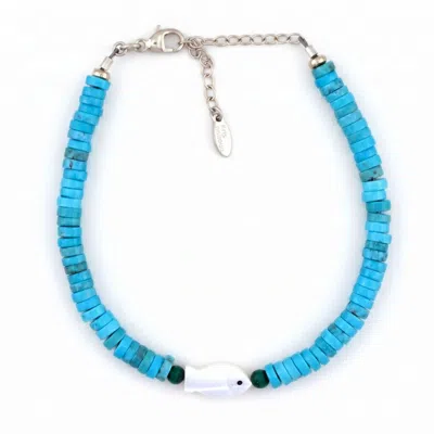 Kris Nations Women's Turquoise & Mother Of Pearl Fish Bracelet - Silver