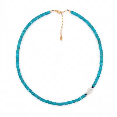 Kris Nations Women's Turquoise & Mother Of Pearl Fish Necklace - Gold