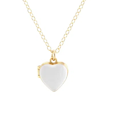 Kris Nations Women's White / Gold Enamel Heart Locket Gold Filled + White Enamel