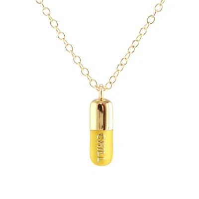 Kris Nations Women's Yellow / Gold Chill Pill Enamel Necklace Gold Filled, Yellow