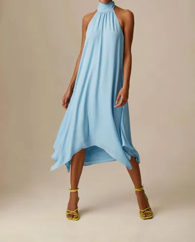 Krisa Handkerchief Halter Dress In Whisper In Blue