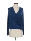 Krisa Long Sleeve Top Blue Plunge Neckline Tops In Blue