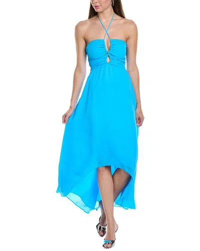 Krisa Ruched Keyhole Halter Maxi Dress In Blue