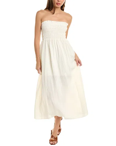 Krisa Smocked Bodice Linen Midi Dress In White