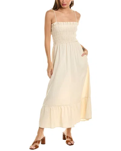 Krisa Smocked Top Linen-blend Midi Dress In White