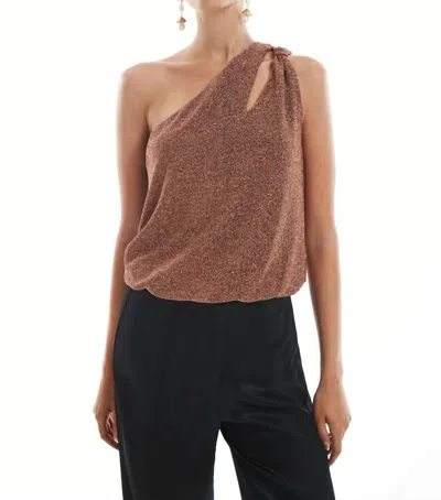 Krisa Tie One Shoulder Tank In Copper In Brown