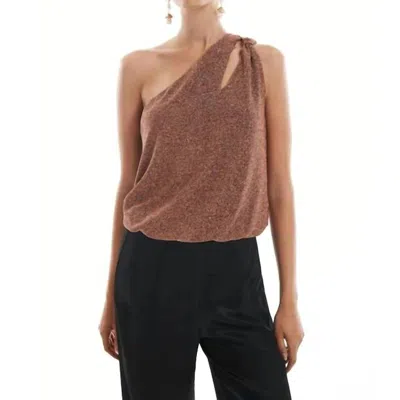 Krisa Tie One Shoulder Tank In Copper (orange) In Multi