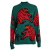 Kristel Kuslapuu Women's Green / Red Sea Green I Hate Logos Merino Wool Sweater With Cats In Green/red