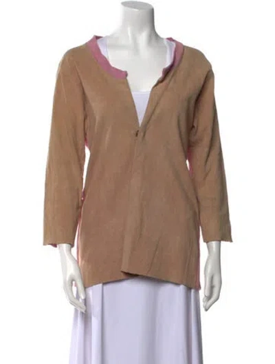 Pre-owned Kristensen Du Nord Leather V-neck Sweater In Neutral