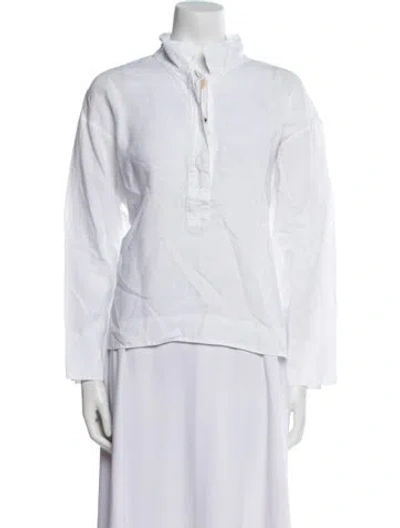 Pre-owned Kristensen Du Nord Linen Long Sleeve Blouse In White