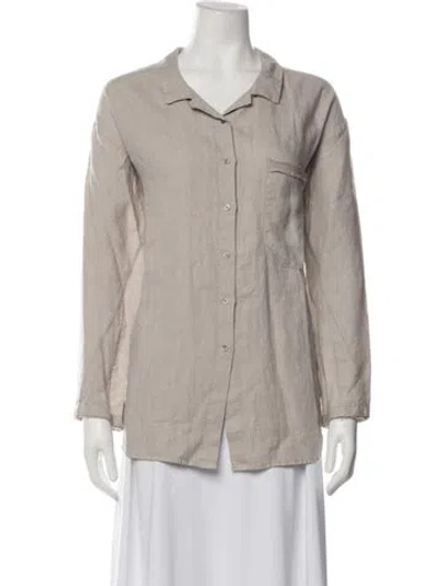 Pre-owned Kristensen Du Nord Linen Long Sleeve Button-up Top In Neutrals